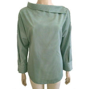 Women's Long Sleeve Striped Blouse Curved Collar - SexyBling