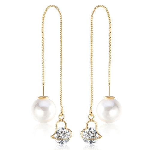 Drop Crystal Imitation Pearl Dangle Earrings - SexyBling