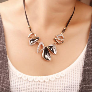 Gem Crystal Pendants Leather Rope Necklace - SexyBling