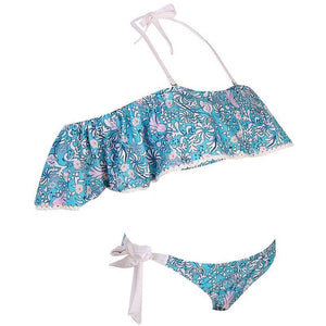 Halter Ruffle Bikini With Side Tie Cheeky Bottoms - SexyBling