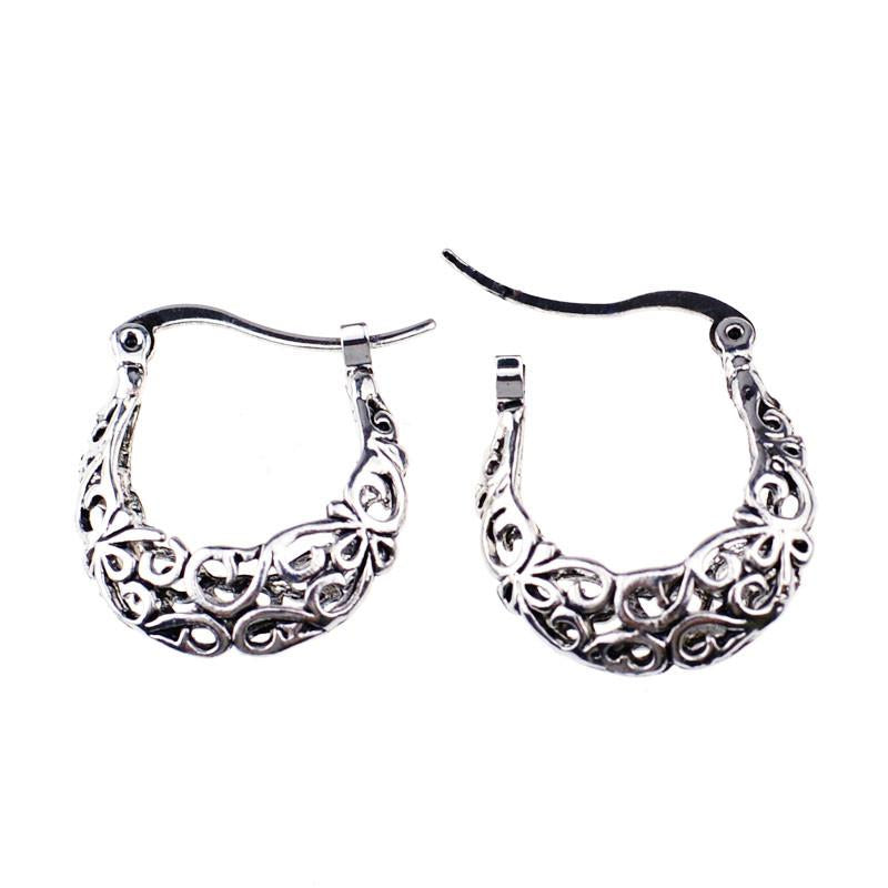 Hollow Plant Hoop Earrings - SexyBling
