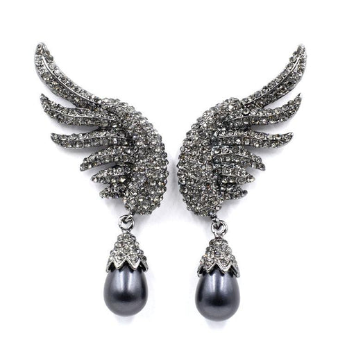 Simulated Pearl Wing Earrings - SexyBling