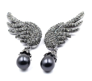 Simulated Pearl Wing Earrings - SexyBling