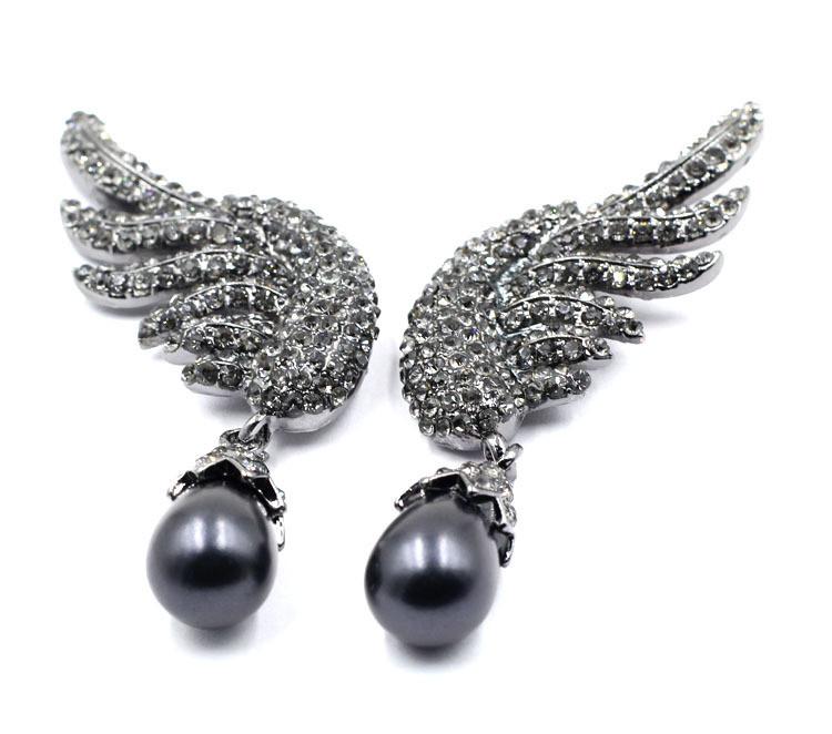 Simulated Pearl Wing Earrings - SexyBling