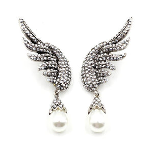Simulated Pearl Wing Earrings - SexyBling