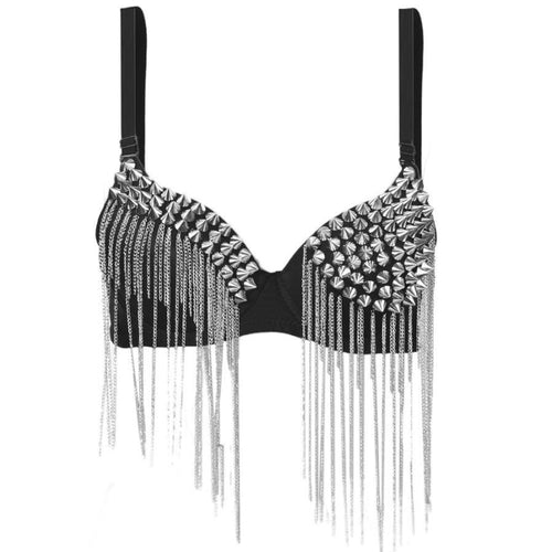 Spike Silver Studded Bra - SexyBling