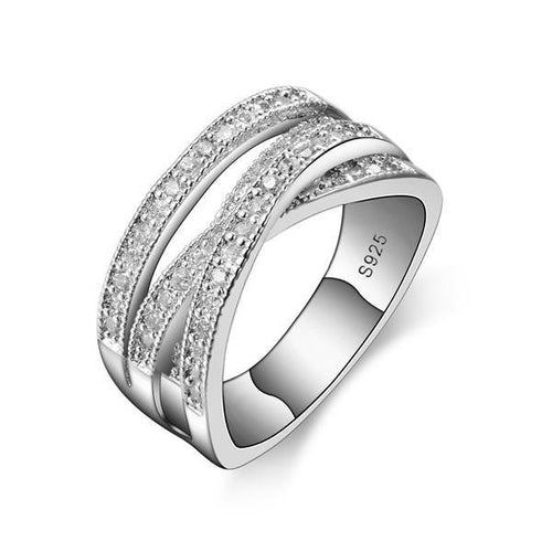 Sterling Silver Cubic Zircon Crystal Wedding Ring - SexyBling