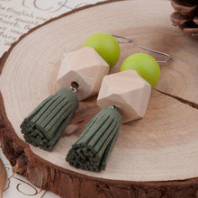 Load image into Gallery viewer, Square-Round Wood Beads Tassels Earrings - SexyBling