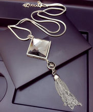 Load image into Gallery viewer, Square Crystal Long-tassel Necklace - SexyBling