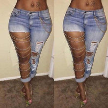 Load image into Gallery viewer, Dominant Distressed Chain Denim Jeans - SexyBling