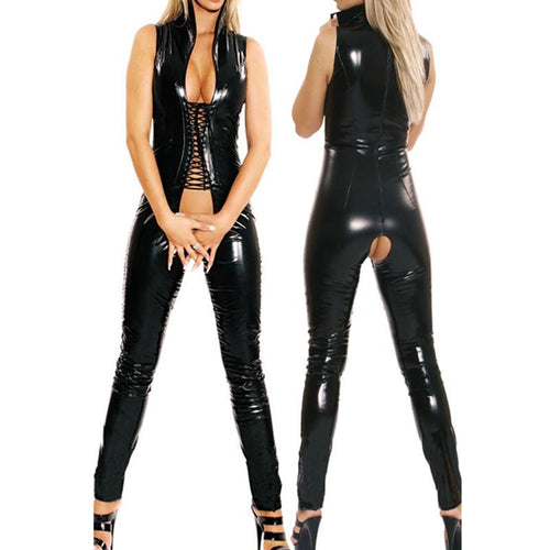 Sexy Open Crotch Latex Catsuit - SexyBling