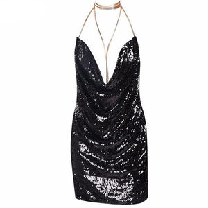 Sexy Sequined Backless Deep- V Dress - SexyBling