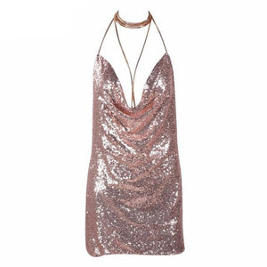 Sexy Sequined Backless Deep- V Dress - SexyBling