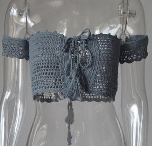Elegant Summer Off Shoulder Crochet Crop Top - SexyBling