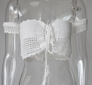 Elegant Summer Off Shoulder Crochet Crop Top - SexyBling