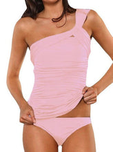 Load image into Gallery viewer, Casual One Shoulder Ruched Tankini - SexyBling