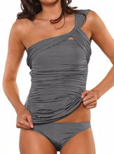 Load image into Gallery viewer, Casual One Shoulder Ruched Tankini - SexyBling