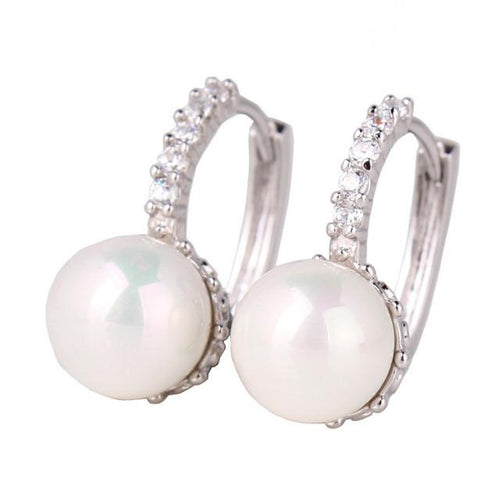 Crystal Hoop Pearl Earrings - SexyBling
