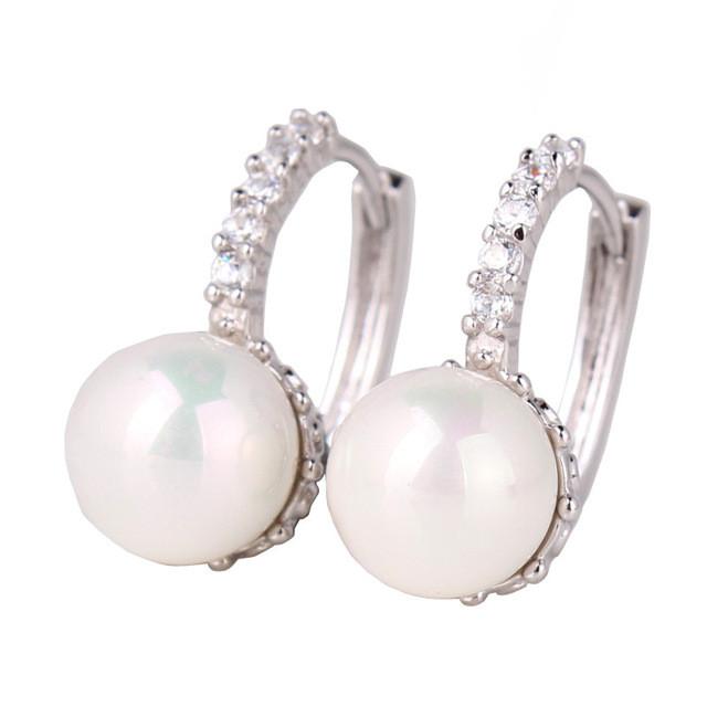 Crystal Hoop Pearl Earrings - SexyBling