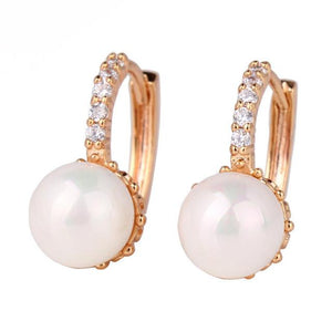 Crystal Hoop Pearl Earrings - SexyBling