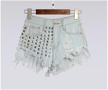Load image into Gallery viewer, Ripped Rivet Tassel Punk Denim Shorts - SexyBling