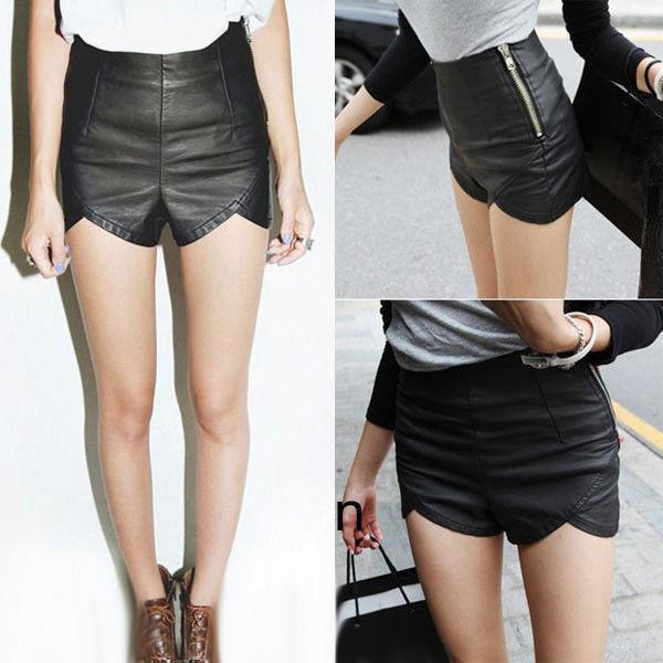 Faux Leather High Waisted Slim Shorts - SexyBling