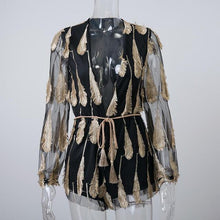 Load image into Gallery viewer, Flirtactious Feather Sash V Neck Romper - SexyBling