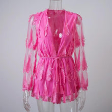 Load image into Gallery viewer, Flirtactious Feather Sash V Neck Romper - SexyBling