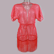 Load image into Gallery viewer, Sexy Hollow Lace Crochet Tassel Cover Up - SexyBling