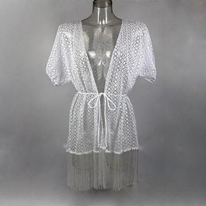 Sexy Hollow Lace Crochet Tassel Cover Up - SexyBling