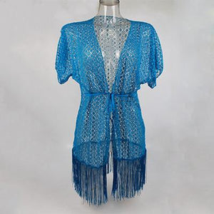 Sexy Hollow Lace Crochet Tassel Cover Up - SexyBling