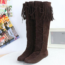 Load image into Gallery viewer, Feisty Flock Leather Lace up Fringe Long Boots - SexyBling
