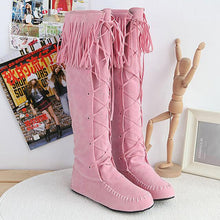 Load image into Gallery viewer, Feisty Flock Leather Lace up Fringe Long Boots - SexyBling