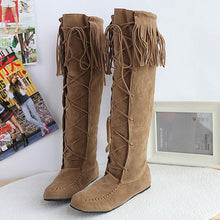 Load image into Gallery viewer, Feisty Flock Leather Lace up Fringe Long Boots - SexyBling