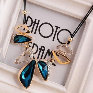Gem Crystal Pendants Leather Rope Necklace - SexyBling
