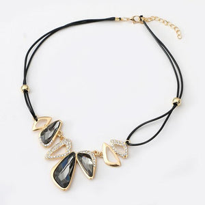 Gem Crystal Pendants Leather Rope Necklace - SexyBling