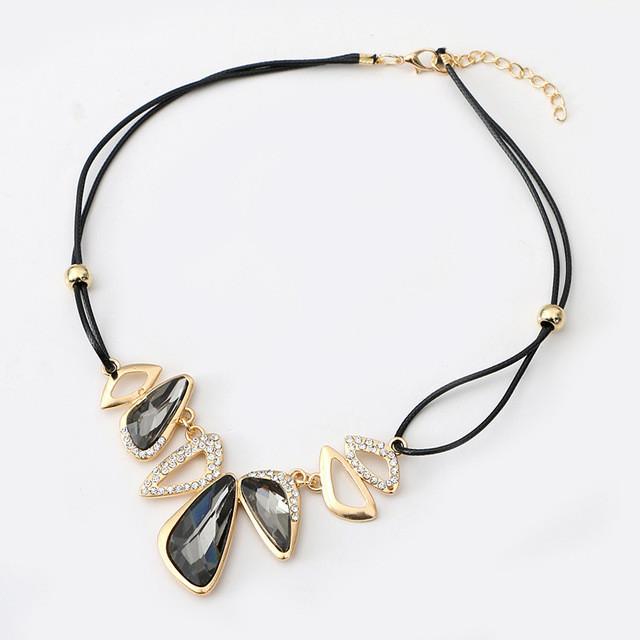 Gem Crystal Pendants Leather Rope Necklace - SexyBling