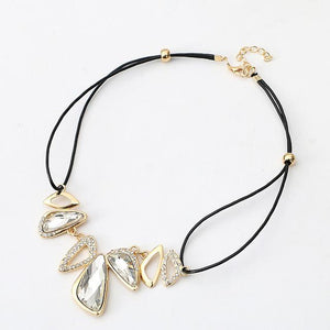 Gem Crystal Pendants Leather Rope Necklace - SexyBling