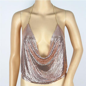 Glamorous Glitter Backless Sequined Top - SexyBling