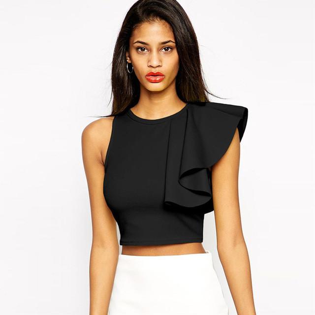 Hot One Shoulder Ruffle Crop Top - SexyBling