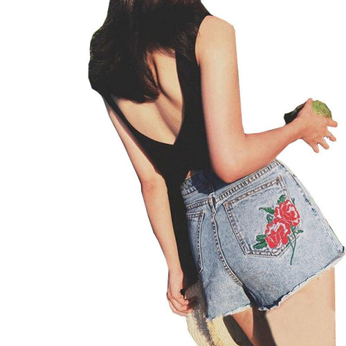 Retro Floral Embroided Denim Shorts - SexyBling