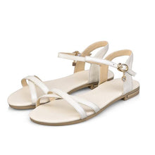 Load image into Gallery viewer, Genuine Leather Solid Buckle Strap Flat Sandals - SexyBling