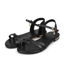 Load image into Gallery viewer, Genuine Leather Solid Buckle Strap Flat Sandals - SexyBling