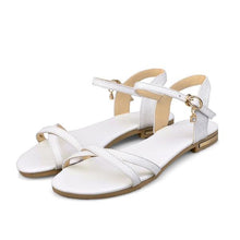 Load image into Gallery viewer, Genuine Leather Solid Buckle Strap Flat Sandals - SexyBling
