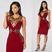 Load image into Gallery viewer, Embroidered O Neck Spandex Bodycon Dress - SexyBling