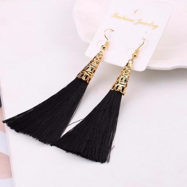 Fiber Long Tassel Dangle Earrings - SexyBling