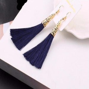Fiber Long Tassel Dangle Earrings - SexyBling