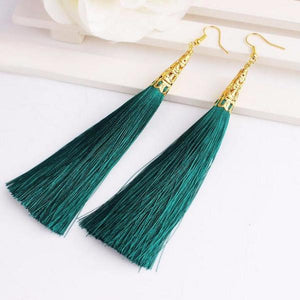 Fiber Long Tassel Dangle Earrings - SexyBling