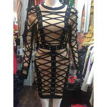 Load image into Gallery viewer, Bold Black Line Mesh Lace Bandage Dress - SexyBling