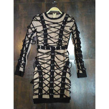 Load image into Gallery viewer, Bold Black Line Mesh Lace Bandage Dress - SexyBling